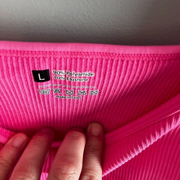 Hot Pink Ribbed Bodysuit Sleeveless Size Large - Picture 8 of 8